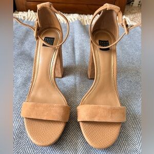 White House Black Market Tan Suede Ankle-Tie Block Heels